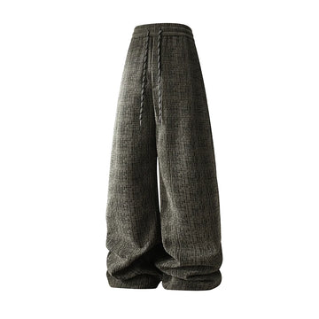 Winter Korean Men's Fleece Warm Casual Wide Leg Pants Trendy Straight Long Pants Elastic Waist Sweatpants Thermal Trousers